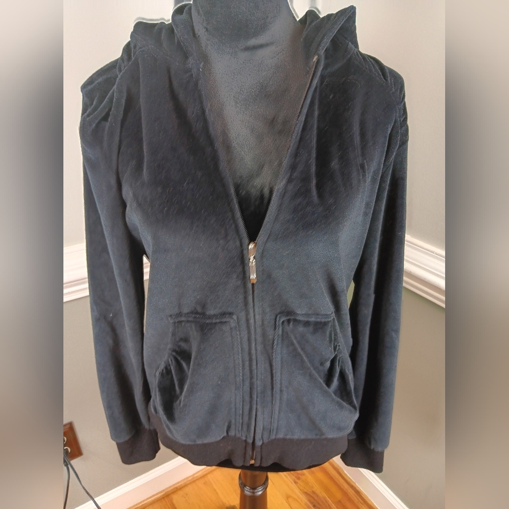 Black, zipper front, hoodie jacket - Picture 2 of 6